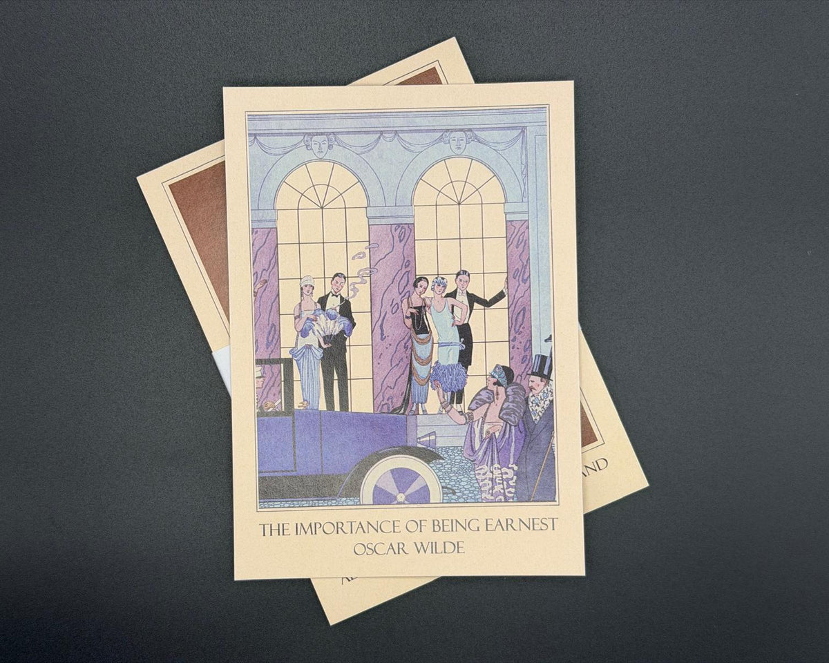 A6 literary postcard featuring The Importance of Being Earnest art. 