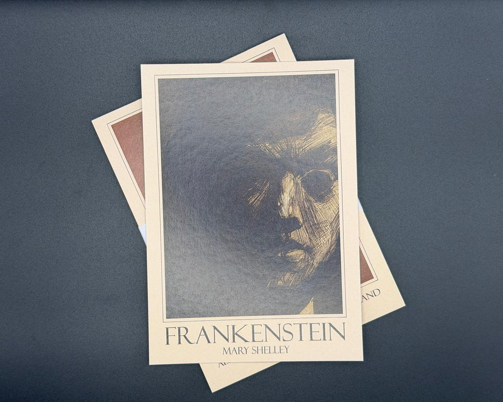 A6 literary postcard featuring Frankenstein art. 