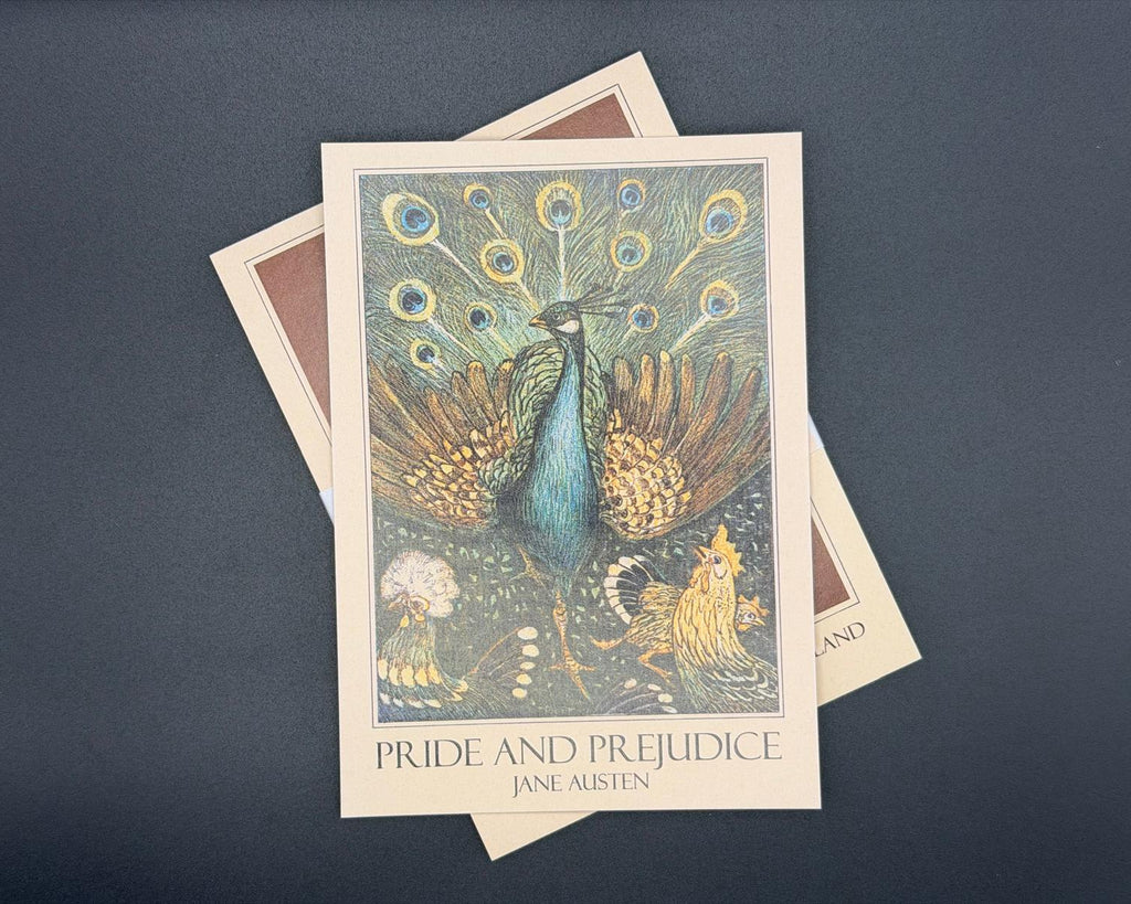 A6 literary postcard featuring Pride and Prejudice art. 