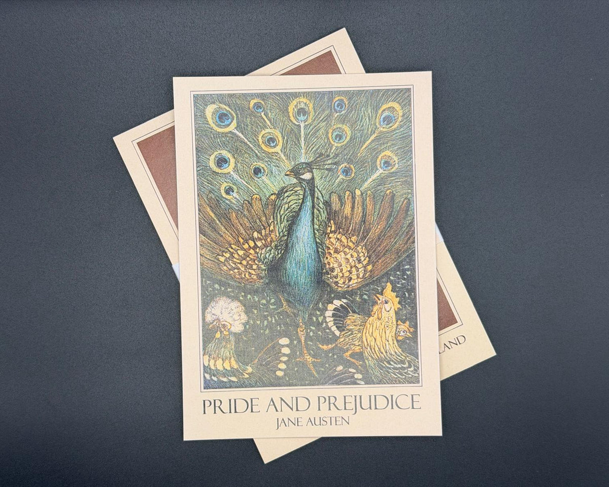 A6 literary postcard featuring Pride and Prejudice art. 
