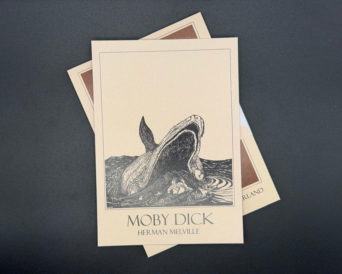 A6 literary postcard featuring Moby Dick art. 