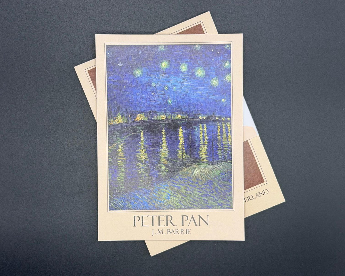 A6 literary postcard featuring Peter Pan art. 