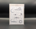 Celestial sticker sheet featuring celestial sky-themed designs in black and white. 